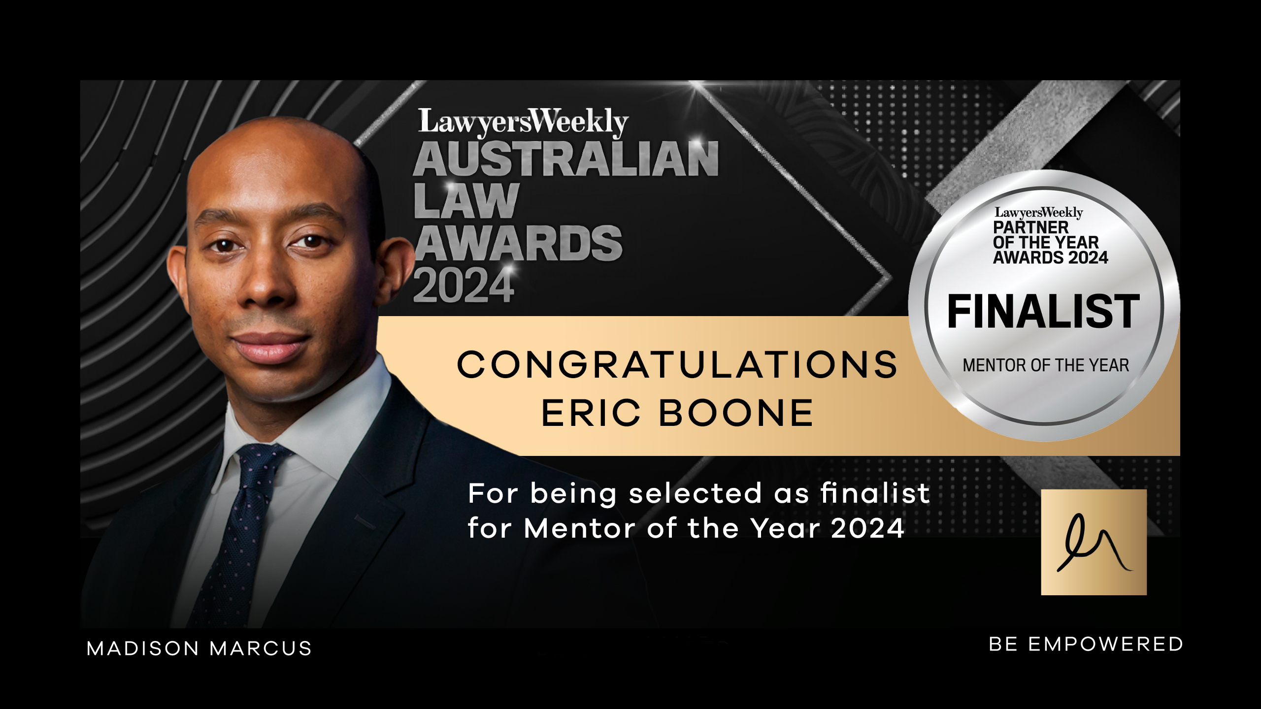 Eric Boone Nominated for Mentor of the Year at The Australian Law Awards 2024